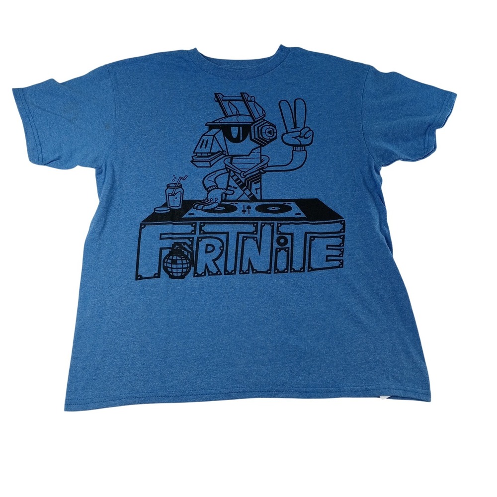 Fortnite‎ T Shirt Youth XXL Blue Graphic DJ Robot Tee Top Kids
